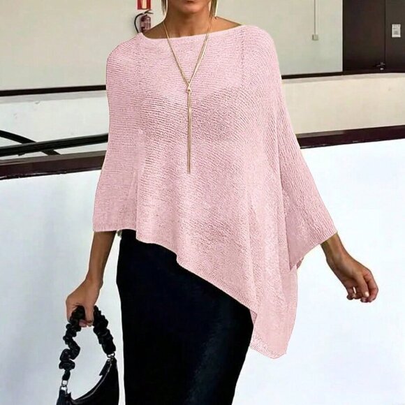 Pink Elegant Women's Oversized Knitted Shawl poncho knit top - Picture 5 of 7